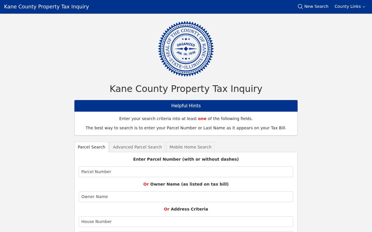 Kane County residents directory property tax owner search