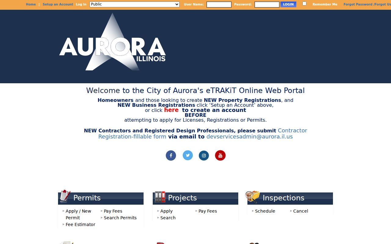 Aurora permit and code portal used for street address searches