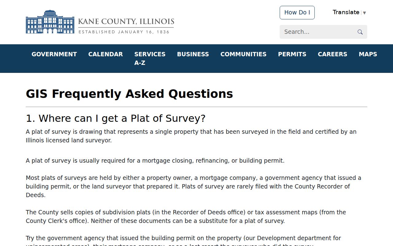 Kane County GIS accuracy and parcel boundary guidance for street address research